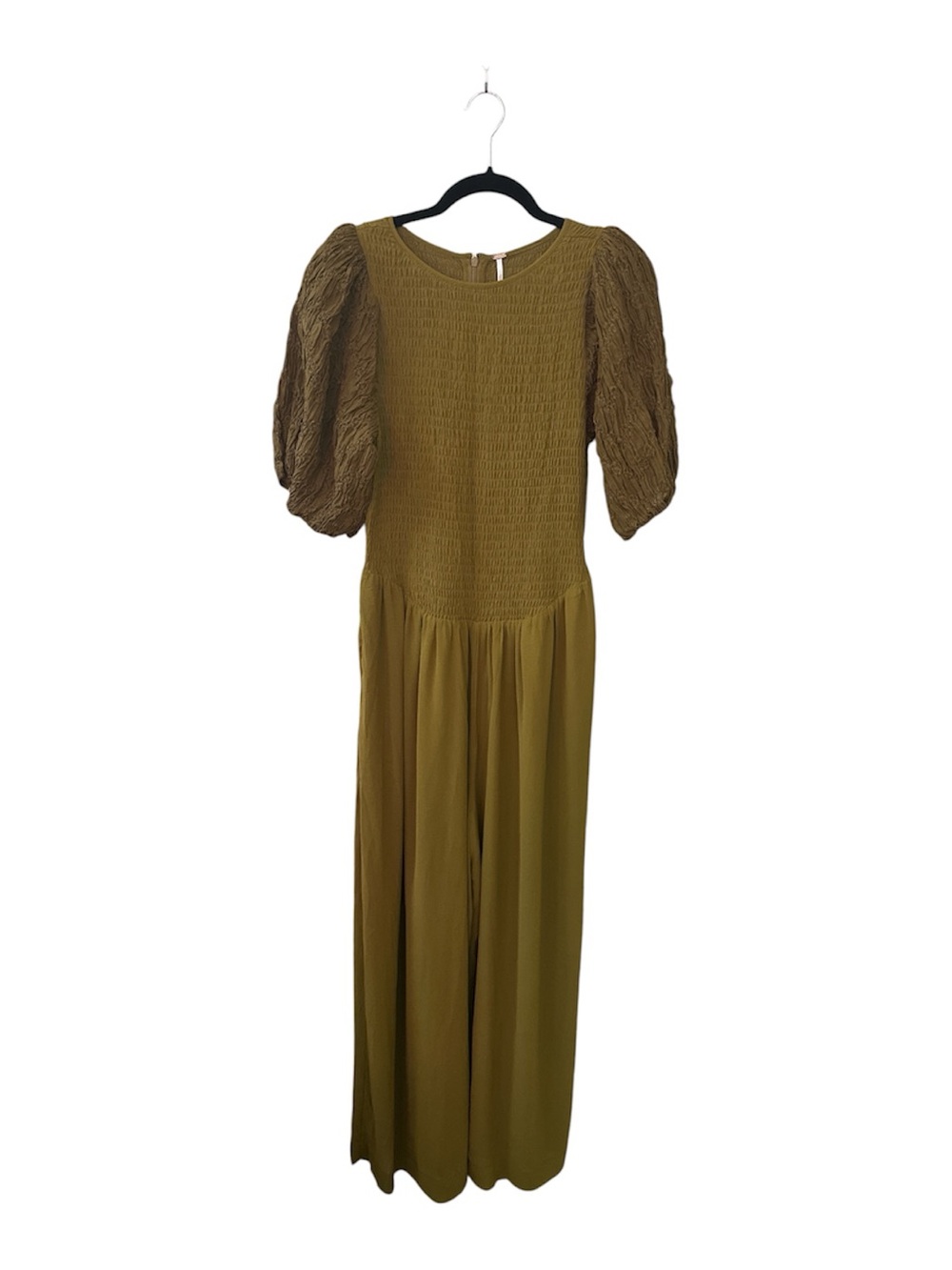 Free People Temperley Puff Sleeve Smocked Jumpsuit Greyed Olive NWT Size M - Picture 5 of 8